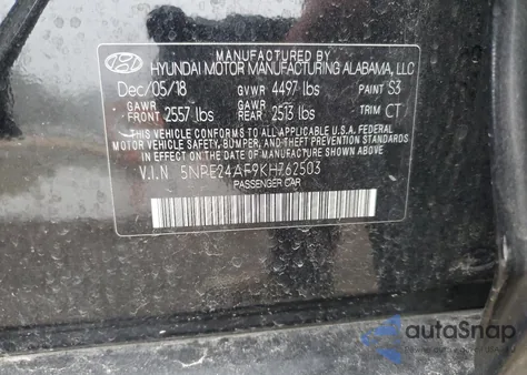 2019 Hyundai Sonata Se из США, поврежденный, VIN 5NPE24AF9KH762503